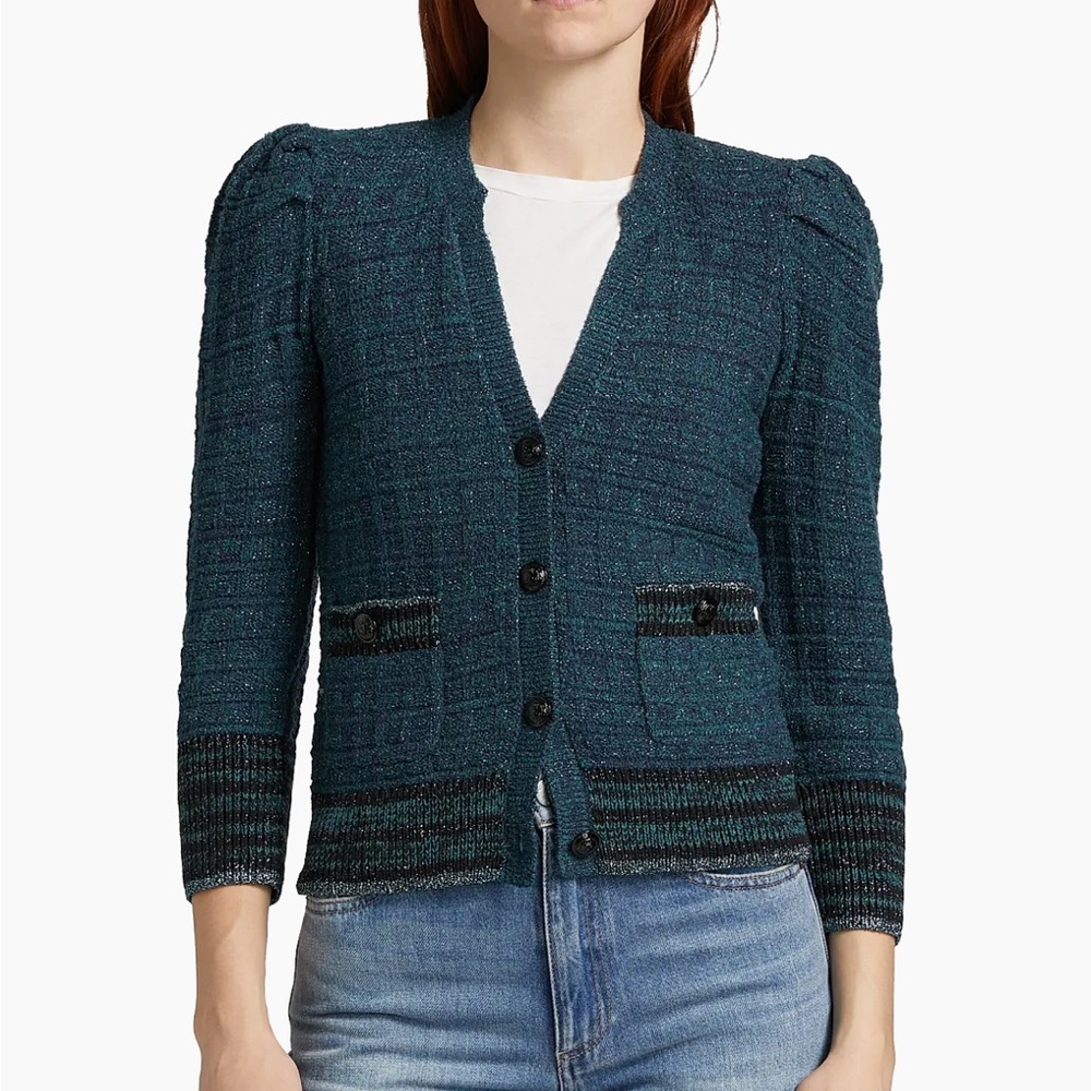 L'Agence Jenni Puff Shoulder Waffle Stitch Cardigan